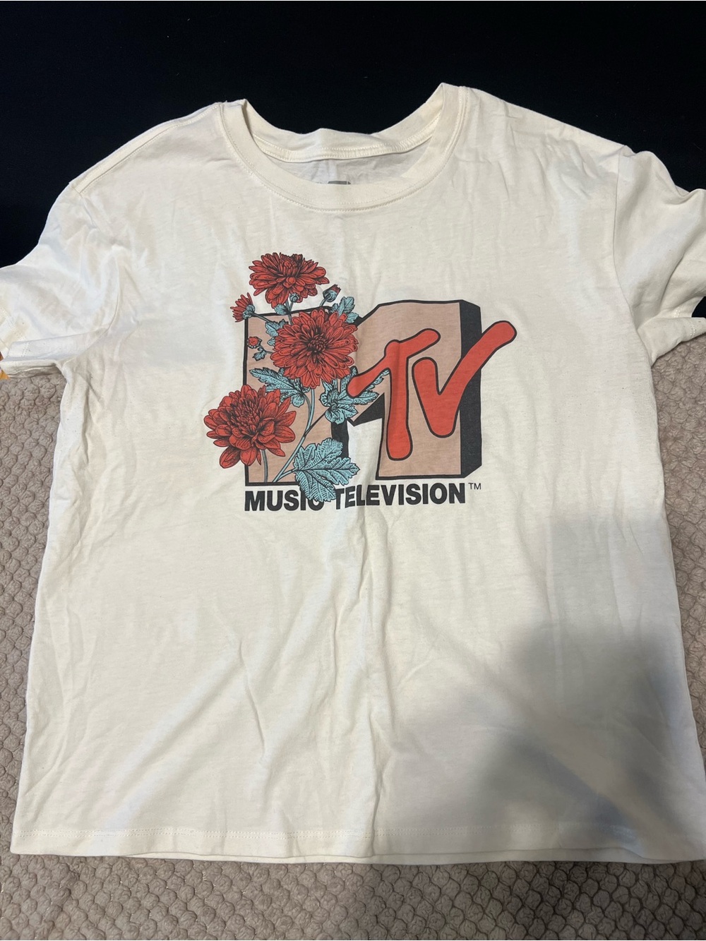 MTV White Tee with Red Floral Logo